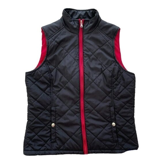 Lauren Ralph Lauren Green Label Women's Sz M Black Quilted Vest Red Lining - Picture 8 of 11
